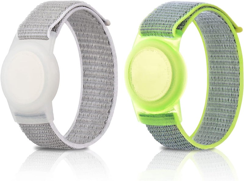 FNCOLL 2 Pack Kids Wristband for AirTag, Nylon Watch Band GPS Tracker Holder Protective Case Compatible with Apple Air Tag, Adjustable Anti-lost Bracelet for Toddler Baby Children Elders - Image 1